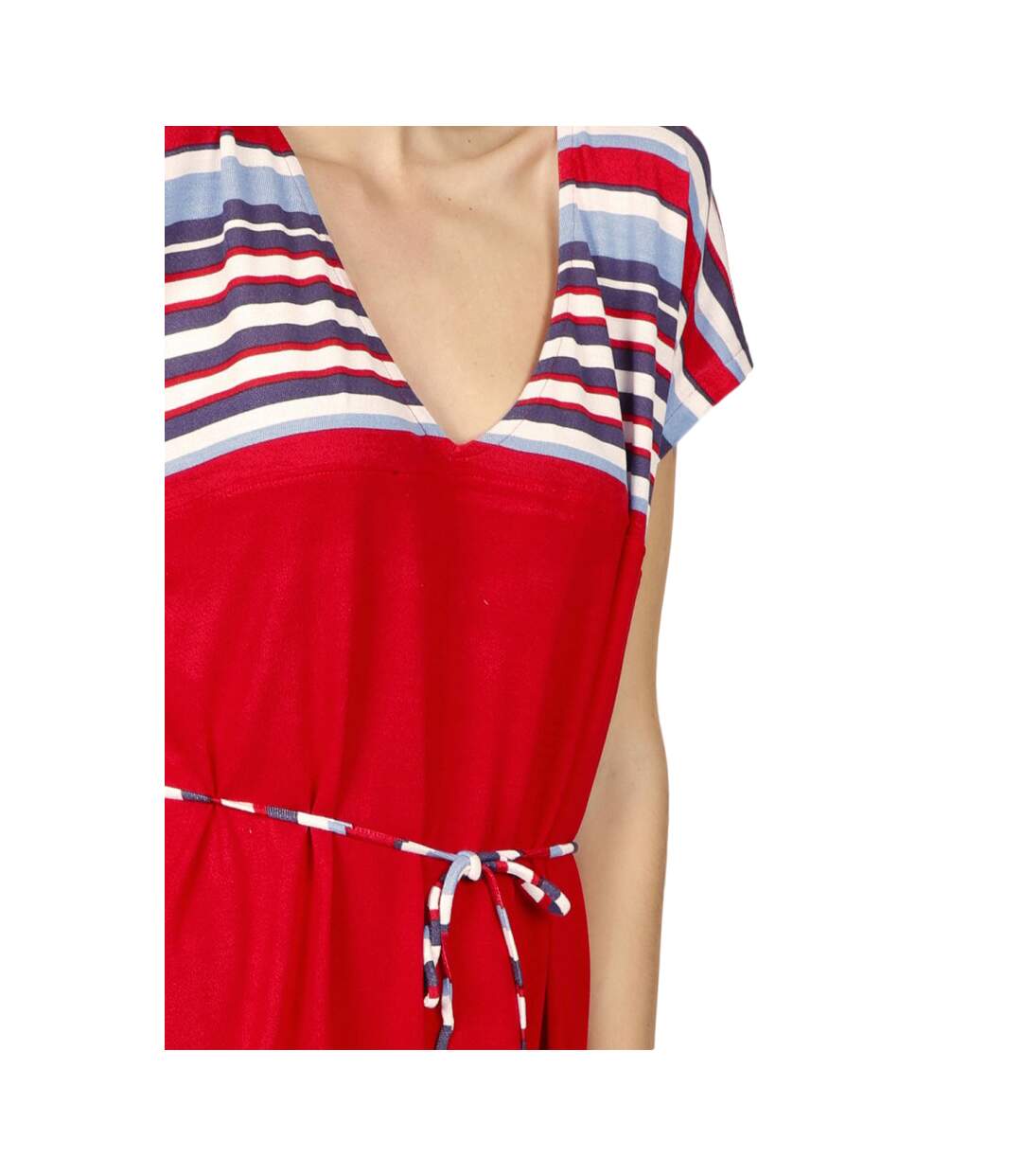 Robe estivale manches courtes Elegant Stripes rouge Admas-4