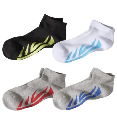 Pack of 4 Pairs of Men's Sneaker Socks - Black White Mottled Light Gray