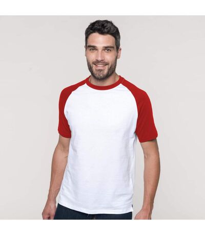 T-shirt De Baseball À Manches Courtes  Pour Homme Blanc Rouge Kariban