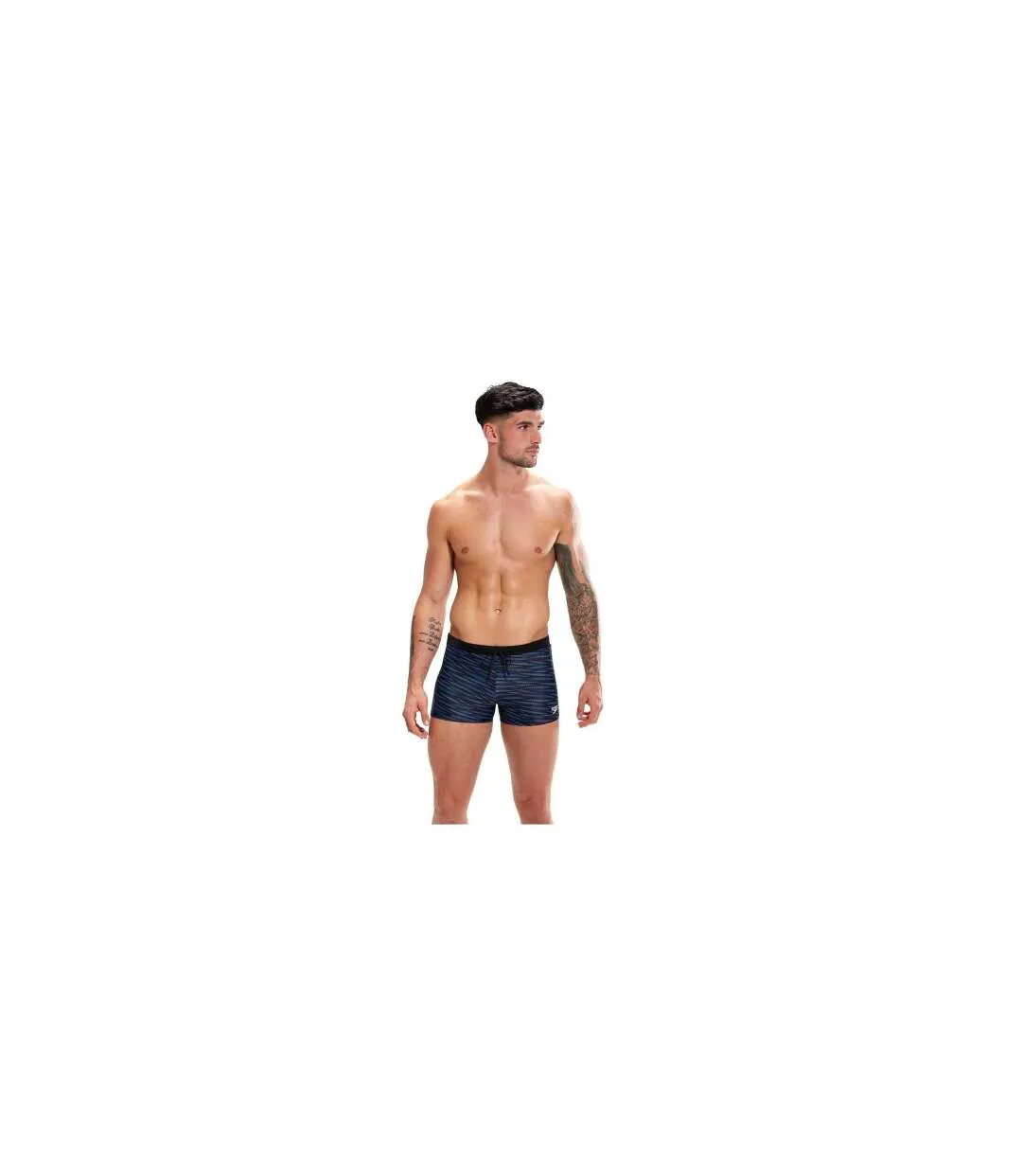 Mens Valmilton Wavy Pattern Slim Swimming Trunks Black Blue Speedo-1