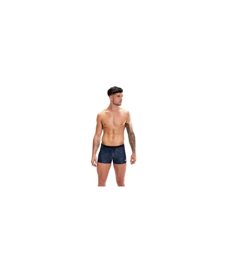 Mens Valmilton Wavy Pattern Slim Swimming Trunks Black Blue Speedo