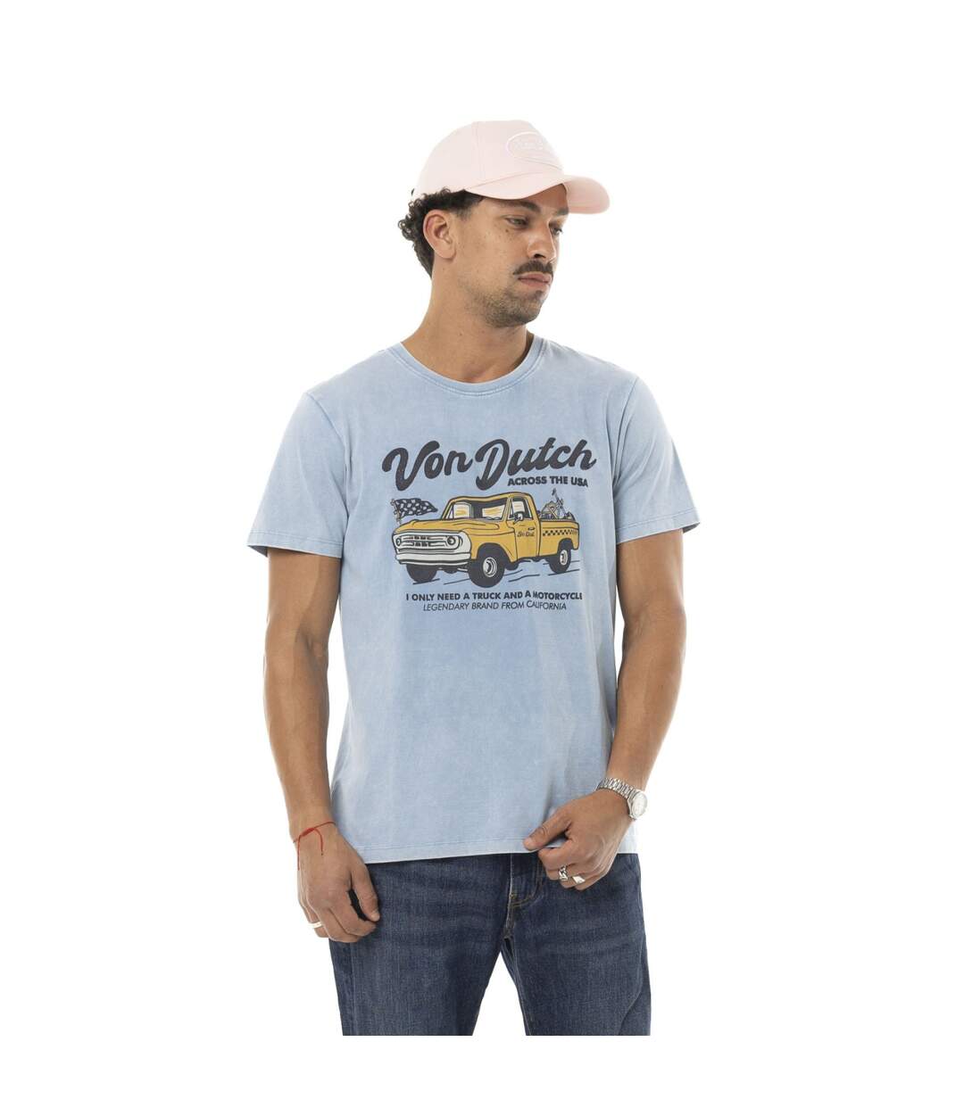 T-shirt homme regular en jersey 160gr acid wash print devant Truck Vondutch-1