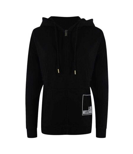 Womens/ladies Cotton Long-sleeved Full Zip Hoodie Black Love Moschino