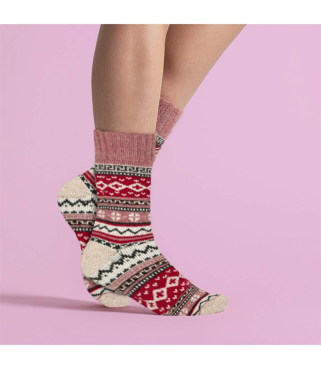 3 Pairs Ladies Wool Blend Hiking Socks Cushioned Thermal Fairisle Boot Socks-5