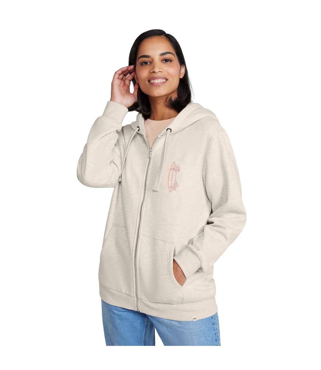 Womens/ladies maya full zip hoodie light beige Animal-3