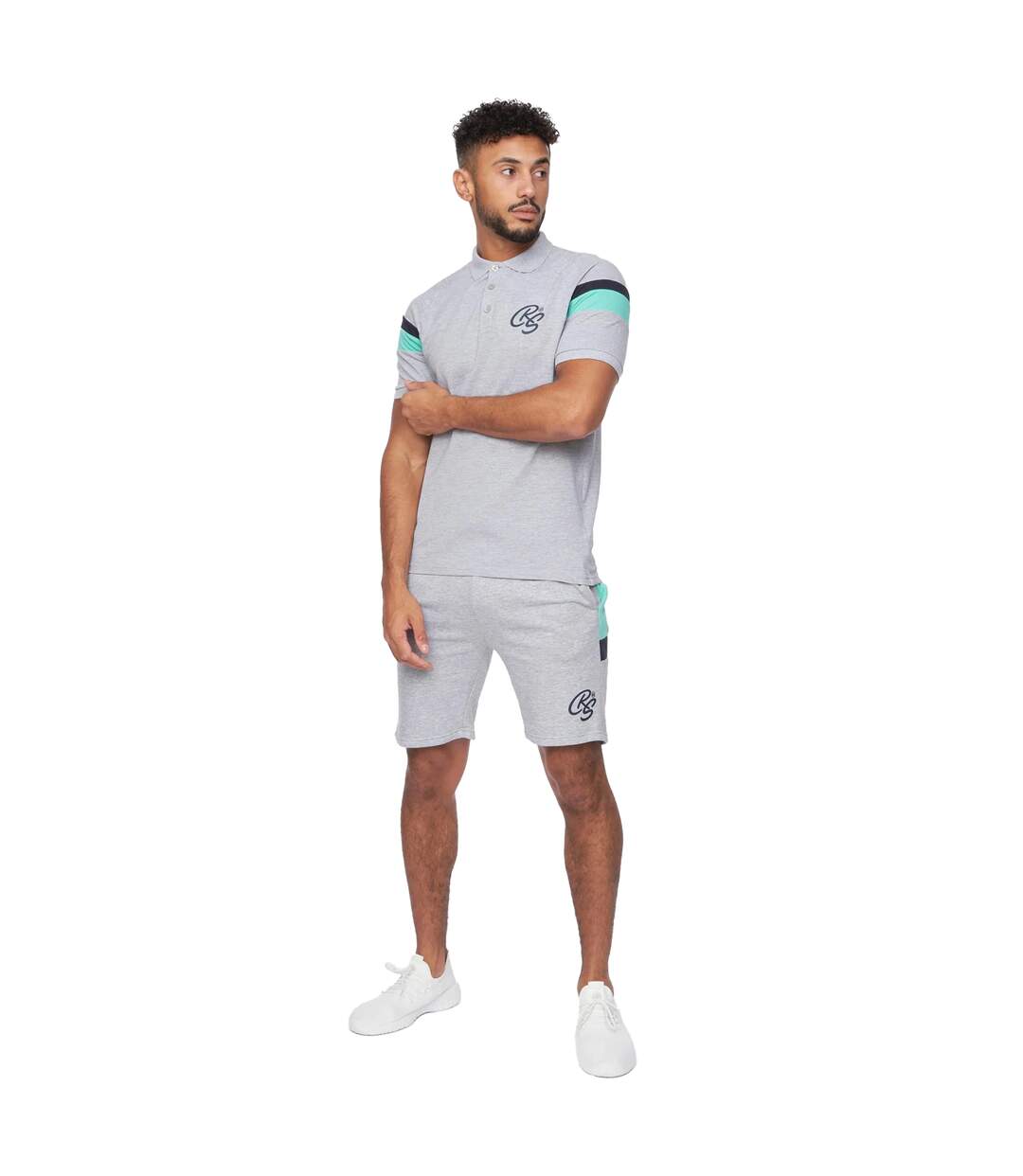 Mens maxmore top & shorts set grey marl Crosshatch-1