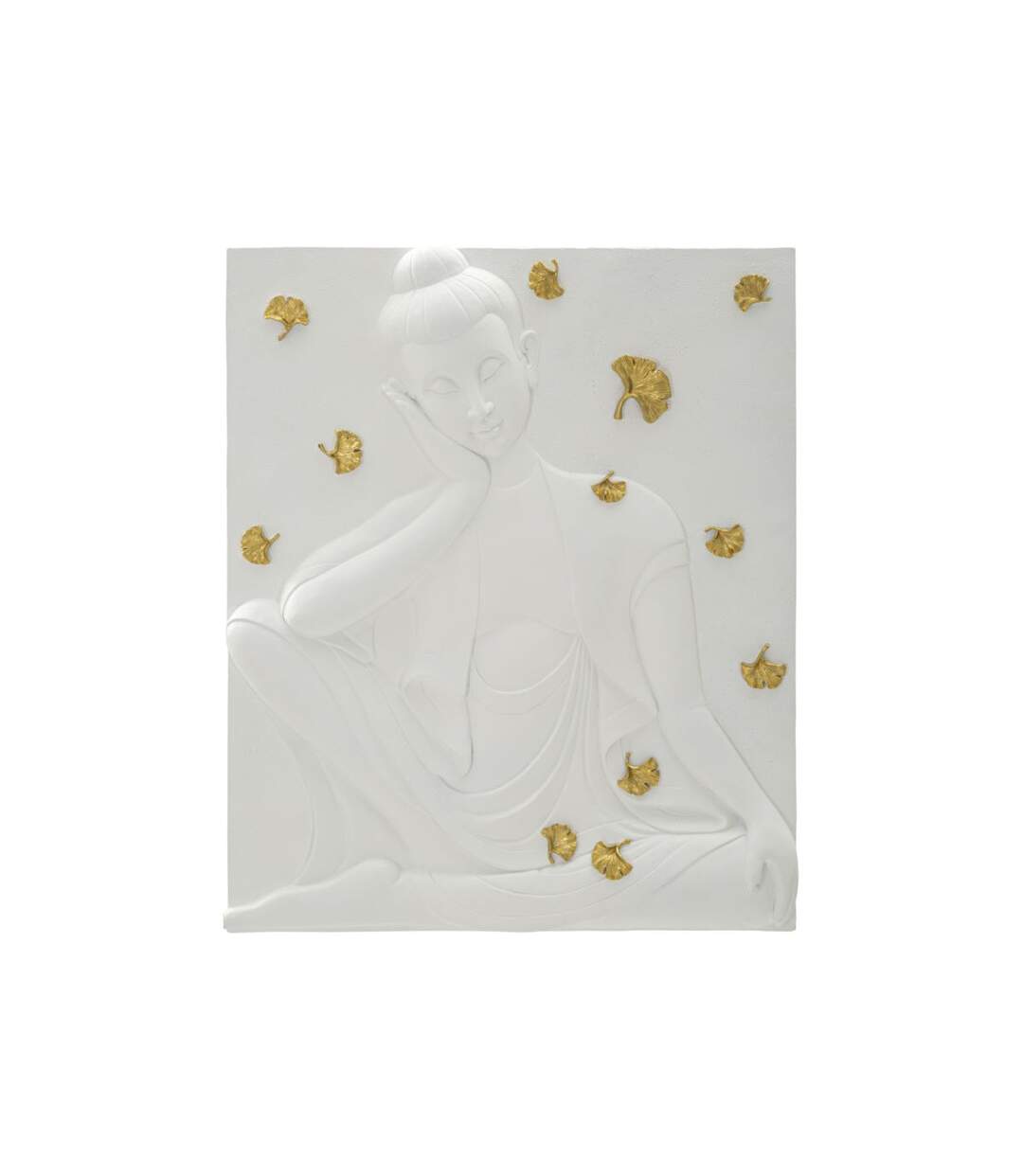 Décoration Murale en Résine Bouddha 55cm Blanc & Or-1