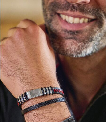Doppel-Armband aus Kunstleder und Metall