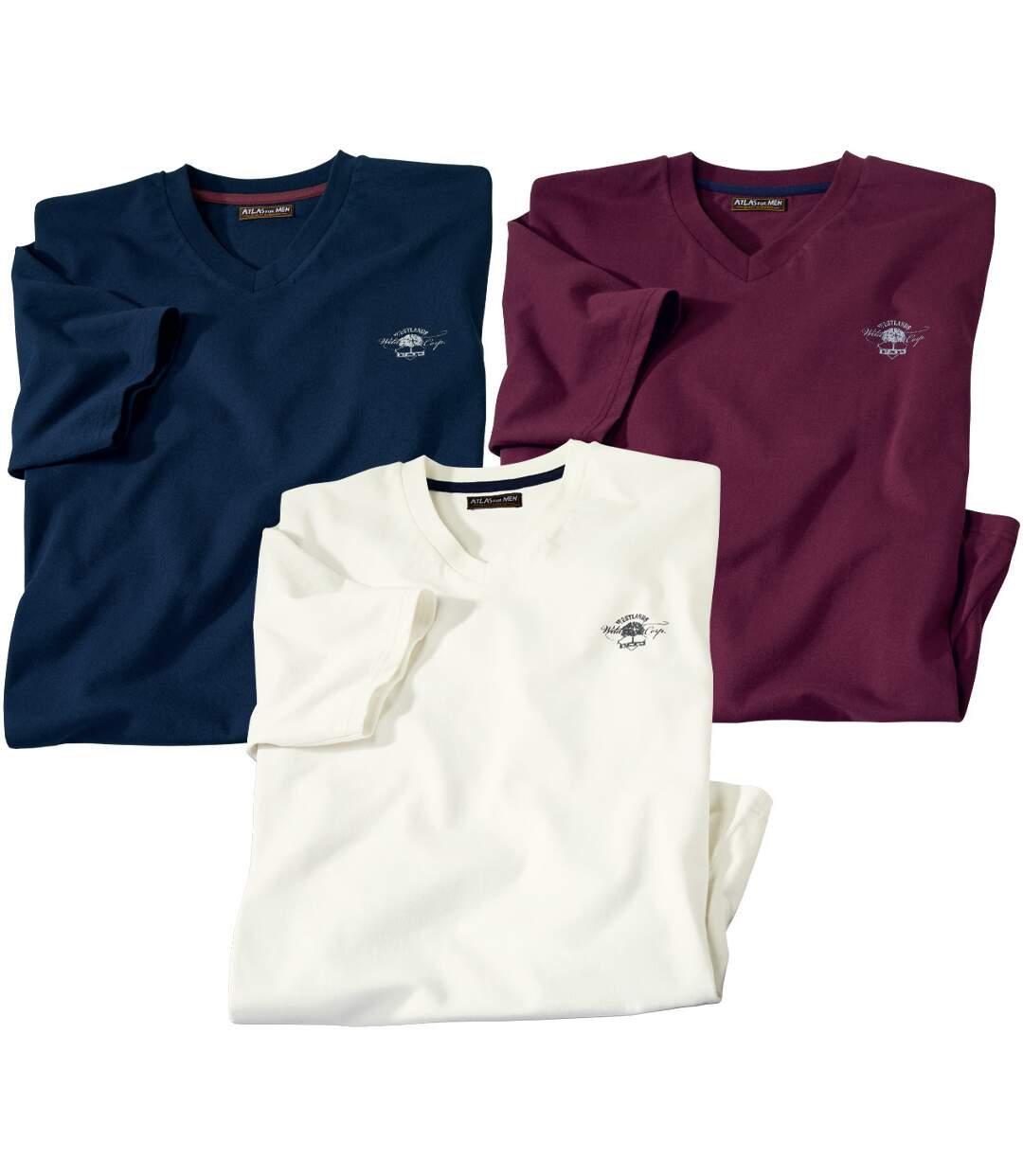 Paquet de 3 t-shirts à col V homme - marine bordeaux blanc-1