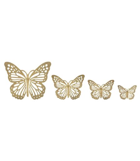 Lot de 4 Décorations Murales en Métal Butterflies 35cm Or