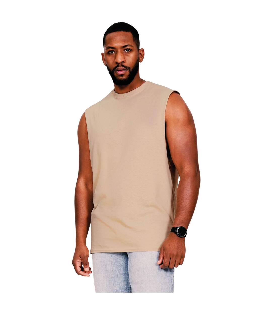 Mens core ringspun cotton raw edge tall tank top sand Casual Classics