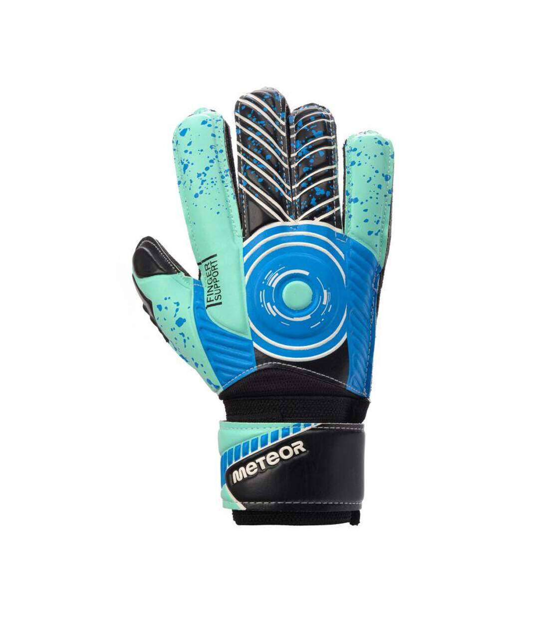 Childrens/kids Defense Logo Goalkeeper Gloves Black Teal Green Blue Meteor-1