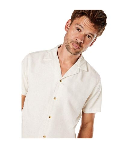 Mens linen blend revere collar short-sleeved shirt off white Burton