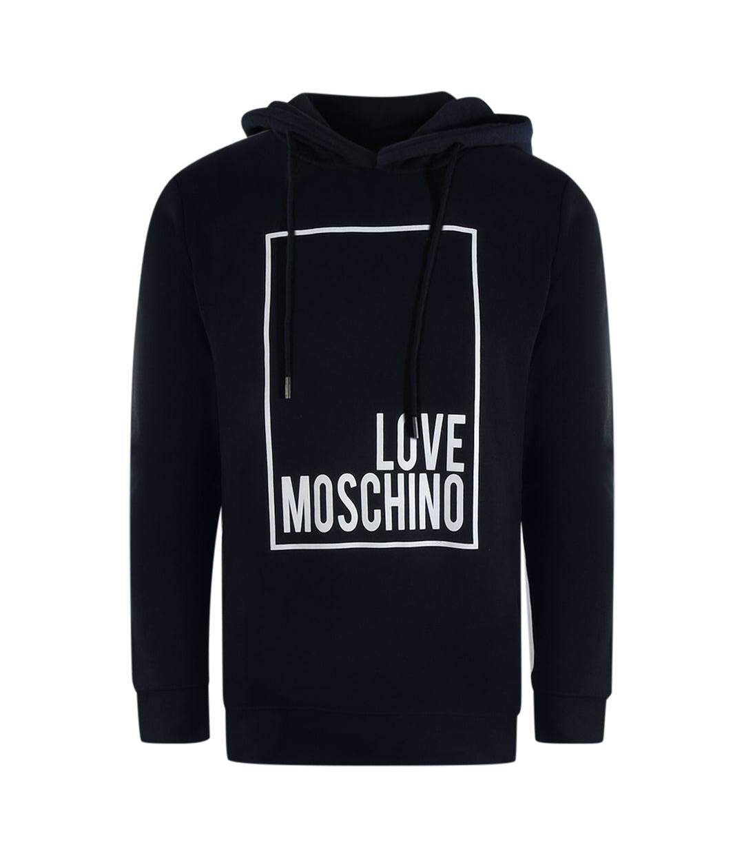 Sweat À Capuche Motif/style Logo Rectangulaire Femme Bleu Marine Foncé Blanc Love Moschino-1