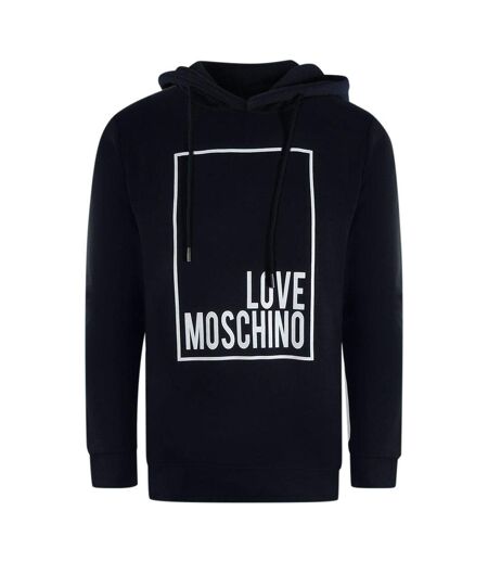 Sweat À Capuche Motif/style Logo Rectangulaire Femme Bleu Marine Foncé Blanc Love Moschino