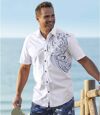 Wit overhemd van popeline met Polynesisch motief Atlas For Men