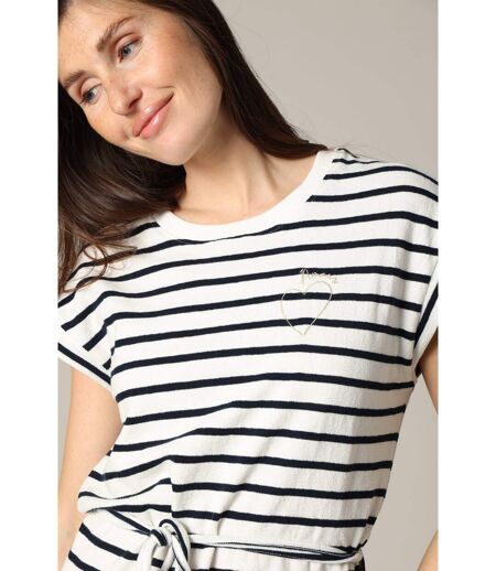 Robe rayée en jersey coton avec col rond et manches courtes à revers ACHANDA