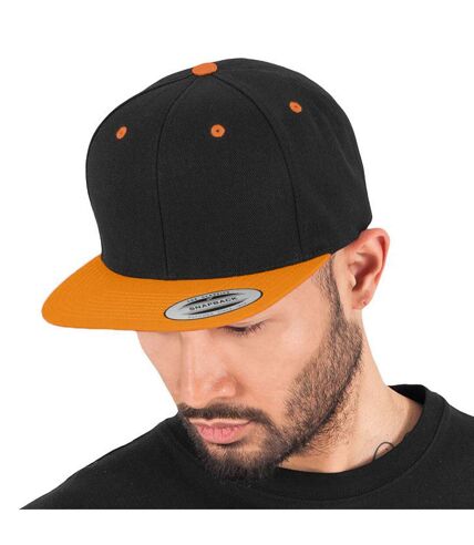 Yupoong Mens The Classic Premium Snapback 2-Tone Cap (Black/ Neon Orange)