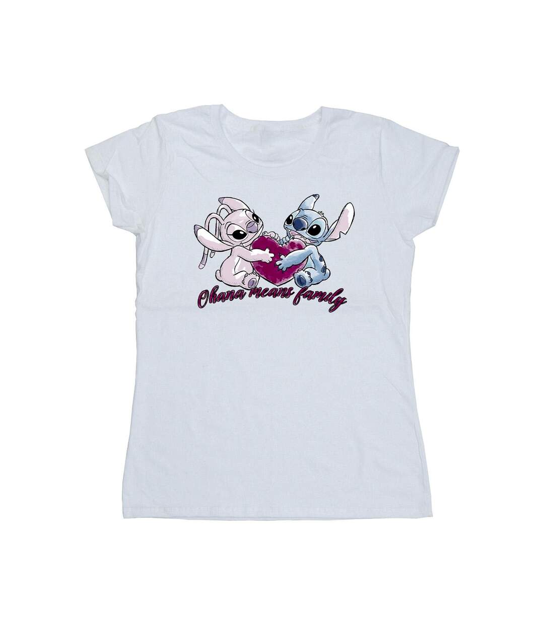 Disney T-shirt en coton Femmes/Ladies Lilo And Stitch Ohana Heart With Angel (Blanc) - UTBI25822-1