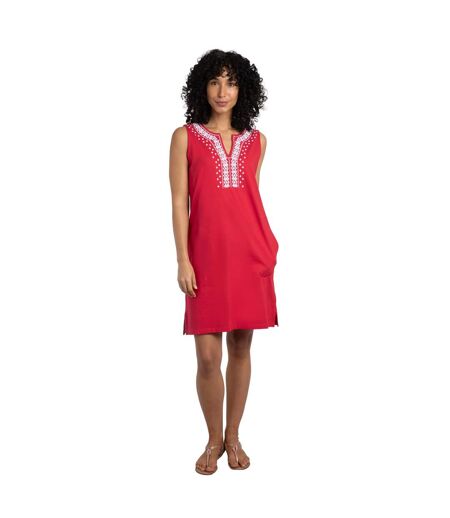 Womens/ladies anaya embroidered jersey shift dress crimson Weird Fish