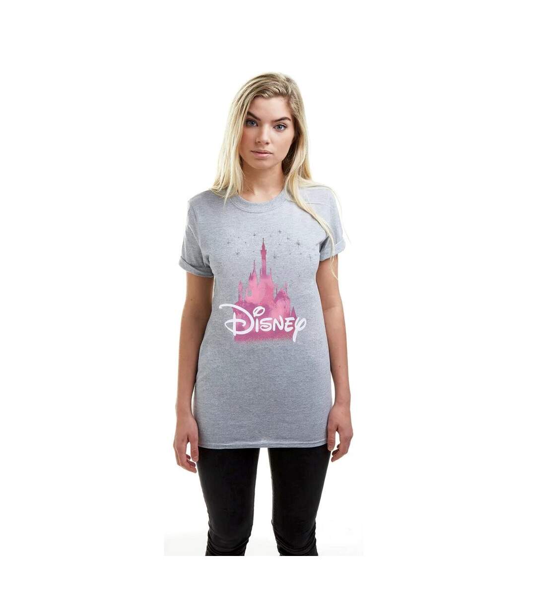 Disney Womens/Ladies Castle T-Shirt (Sports Grey/Pink/White)