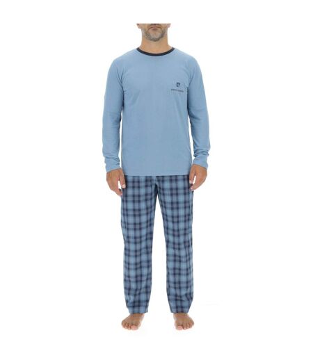 Ensemble Pyjama long homme en popeline à carreaux et Logo poitrine Pierre Cardin