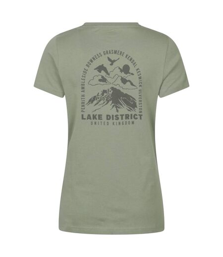 Womens/ladies lake district sunset t-shirt khaki green Mountain Warehouse