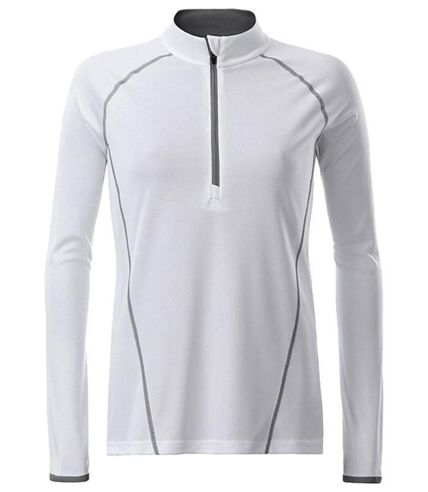 Maillot running respirant manches longues - Femme - JN497 - blanc et gris