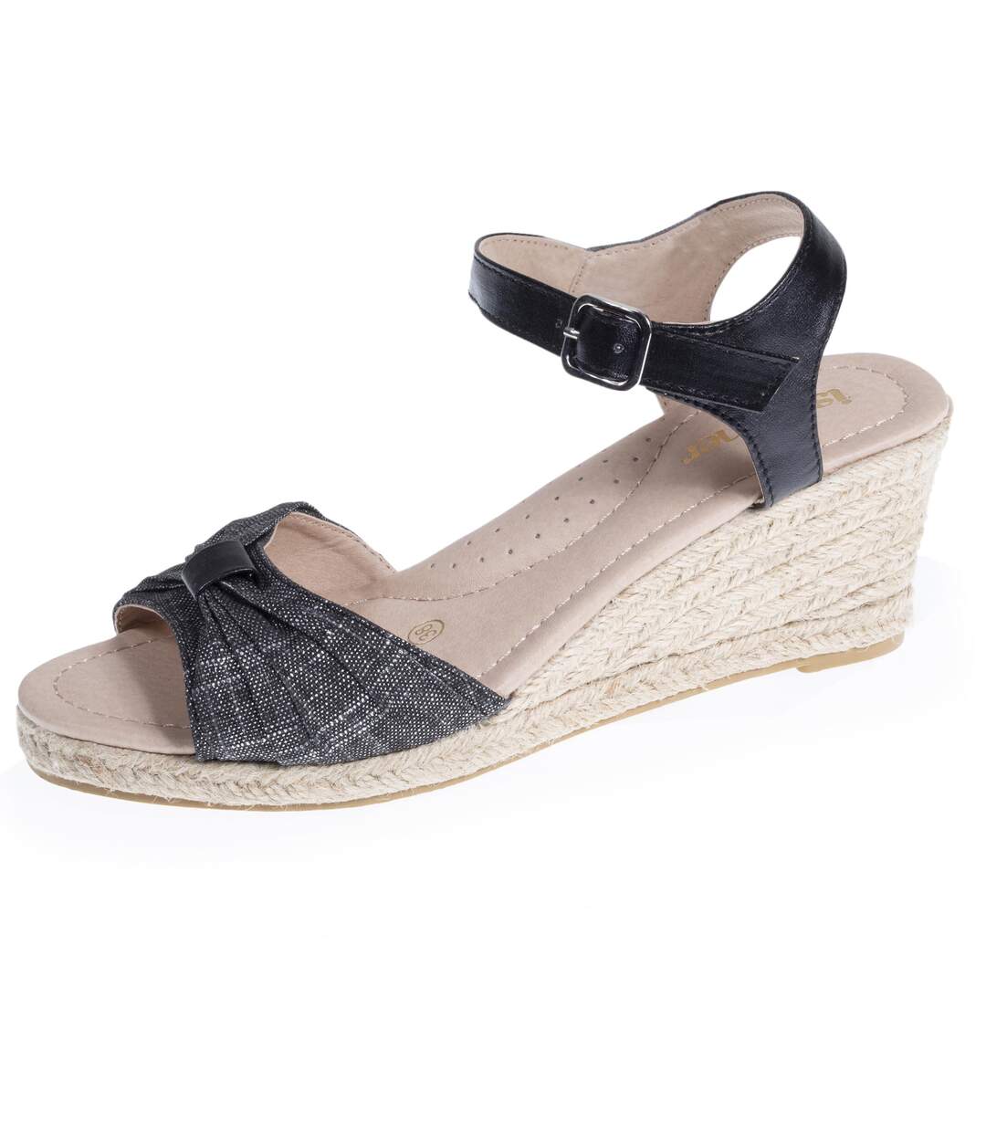 Isotoner Espadrilles femme à talon 6 cm et bout ouvert détail nœud-1