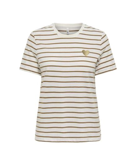 T-Shirt blanc/camel femme only liva