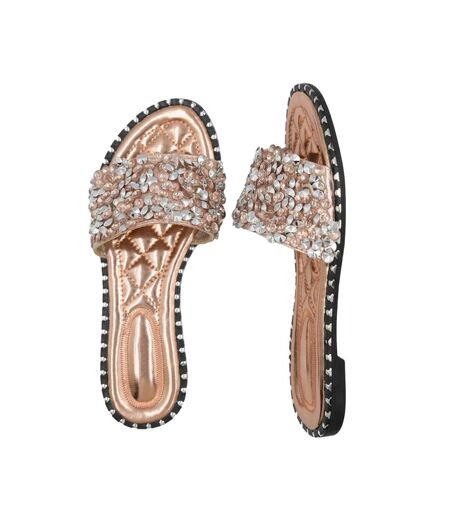 Womens/ladies belle sparkle diamante flat sliders rose gold Where´s That From