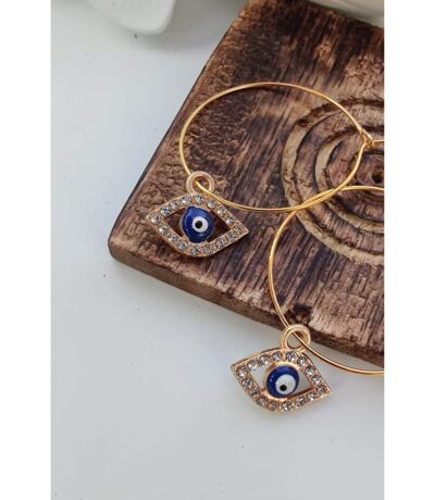 Large Evil Eye Zircon Charm Dangle Dainty 30mm Protection Hoop Earrings