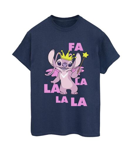 Disney Femmes/Les femmes Lilo & Stitch Angel Fa La La T-Shirt Boyfriend en coton (Bleu marine) - UTBI30584