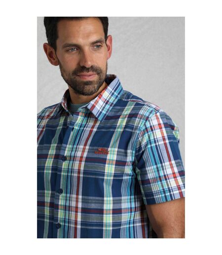 Mens judd checked organic cotton short-sleeved shirt estate blue Weird Fish