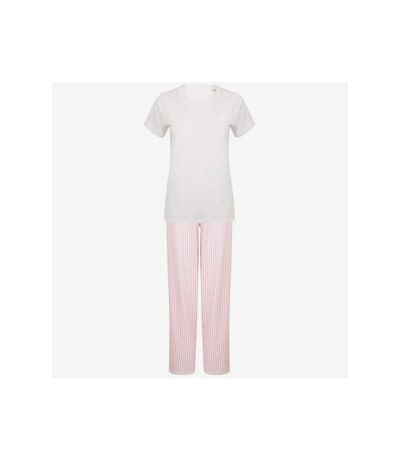 Towel City Womens/Ladies Pyjama T-Shirt And Bottoms Set (White/Pink/White Stripe) - UTRW5461