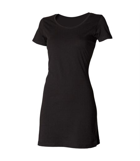 Skinni Fit Ladies/Womens Scoop Neck T-Shirt Dress (Black)