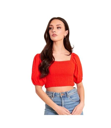 Womens/ladies Balloon Sleeve Crop Top Red Be You