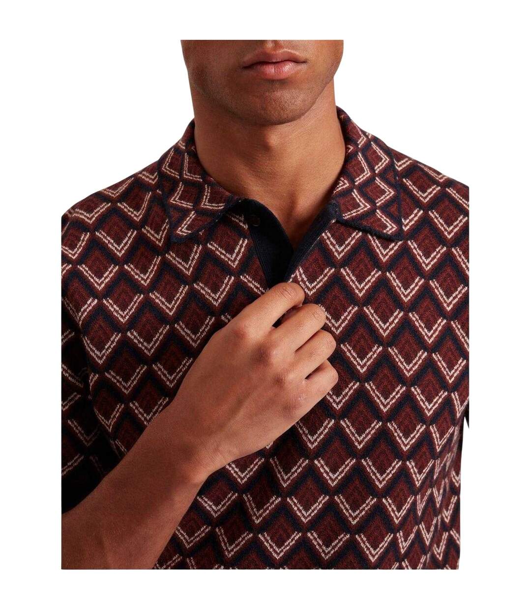 Mens Geometric Jacquard Short-sleeved Polo Shirt Maroon Ted Baker-4