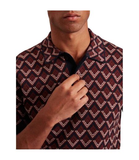 Mens Geometric Jacquard Short-sleeved Polo Shirt Maroon Ted Baker