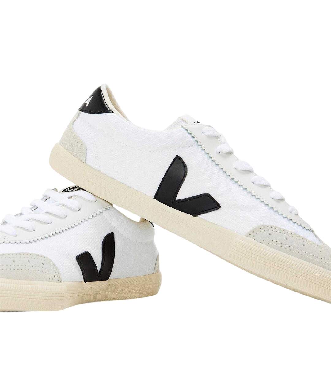 Womens/ladies Volley Contrast Logo Suede Trainers White Black Veja-4