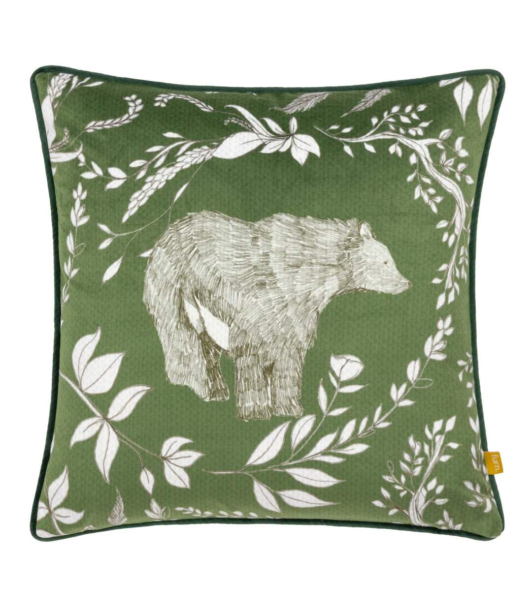 Buckthorn piped velvet bear cushion cover 43cm x 43cm green Furn-1