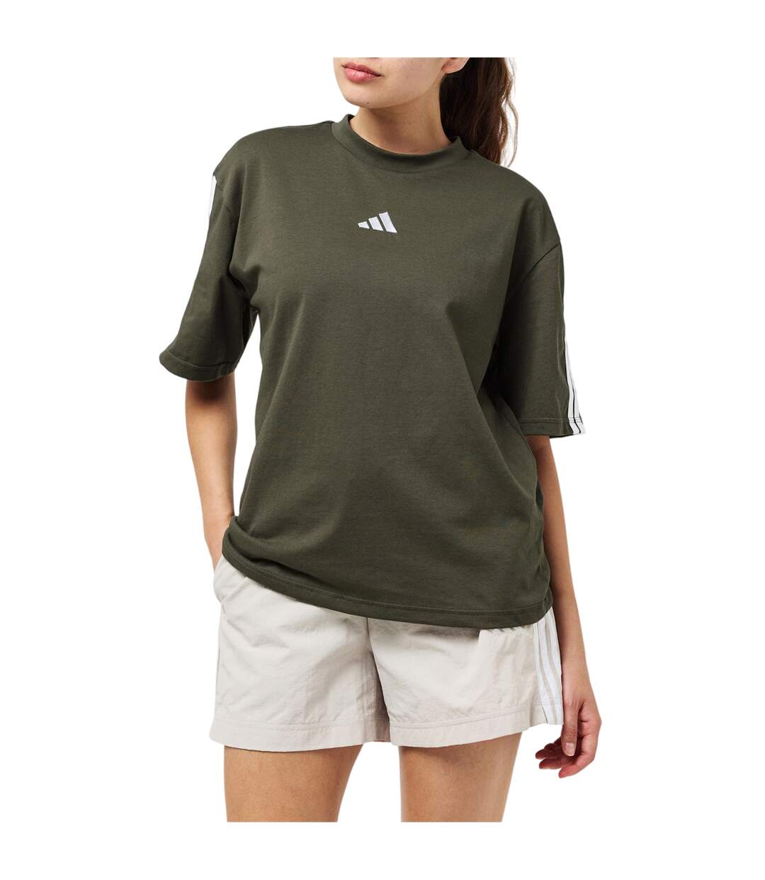 T-shirt Motif/style 3 Rayures Essentials Femme Kaki Adidas-3