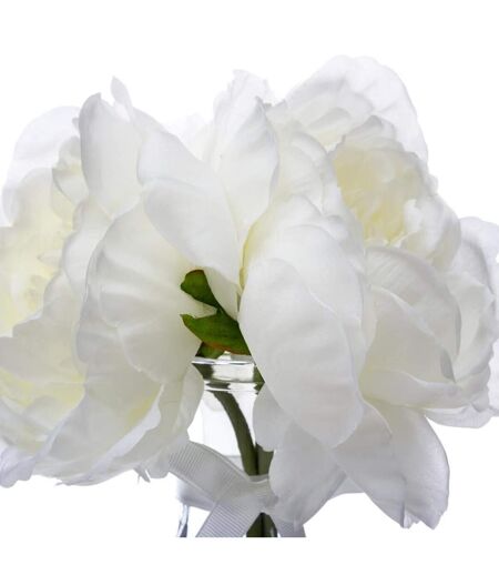 Composition Florale & Vase 3 Pivoines Verre 25cm Transparent