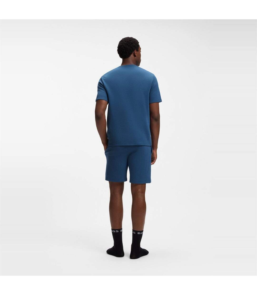 Mens Waffle Knit Pyjama Top Mid Blue Boss-3