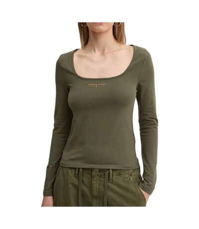 T-shirt Manches Longues Vert Femme Tommy Hilfiger Slim Metallic - L