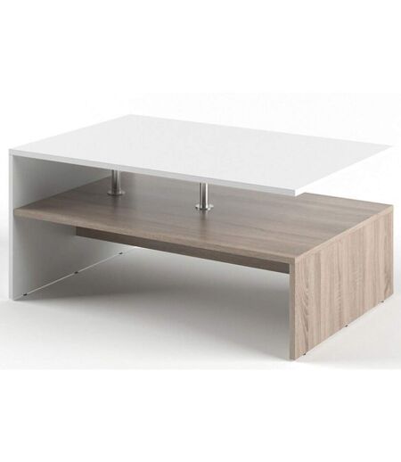 Table basse rectangulaire design scandinave Isidor - L. 90 x H. 60 cm - Couleur bois et blanc