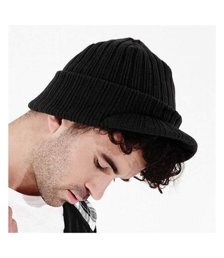 Beechfield Unisex Plain Peaked Winter Beanie Hat (Black)
