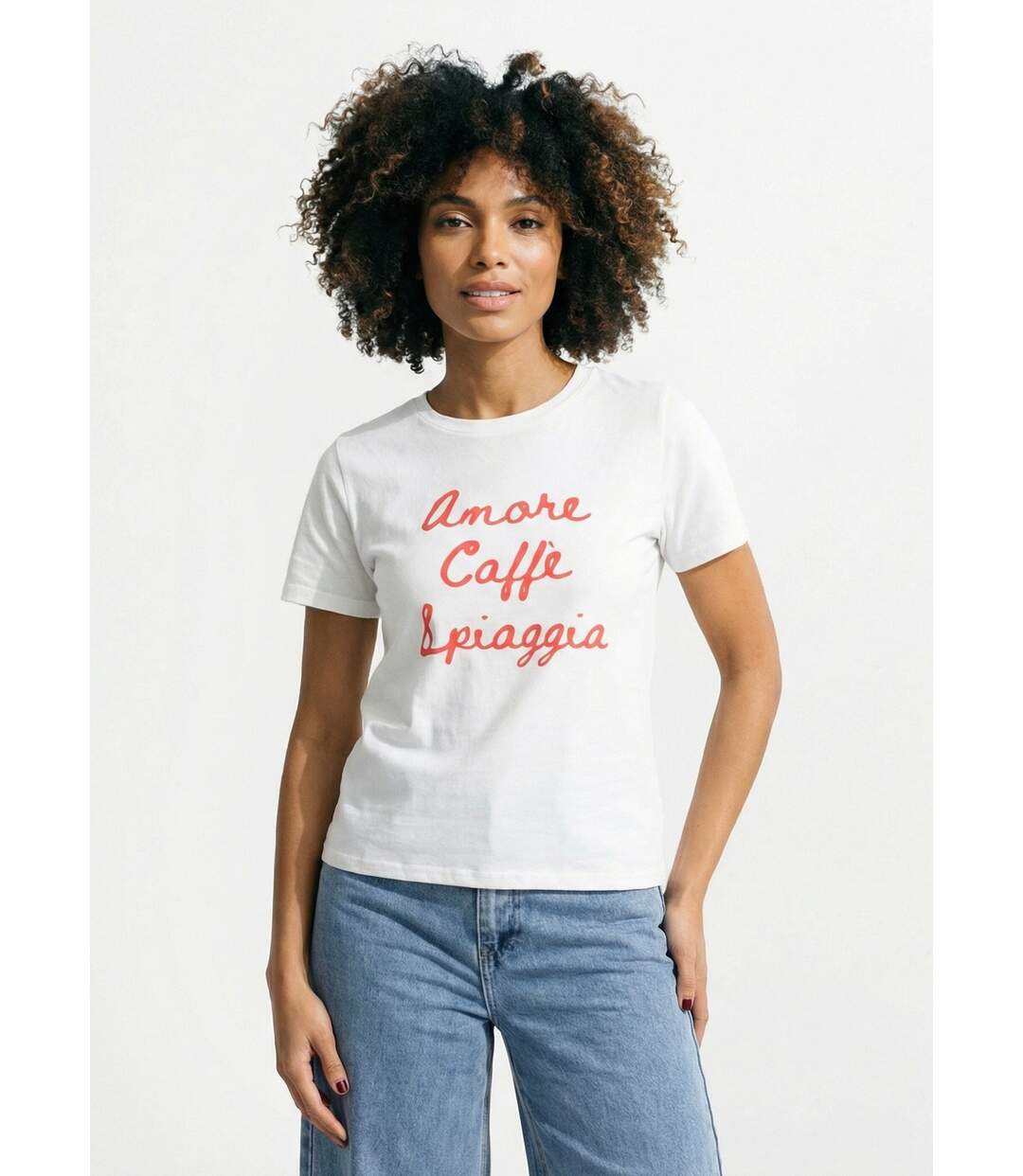 T-shirt blanc coton Amore Caffè Spiaggia-1