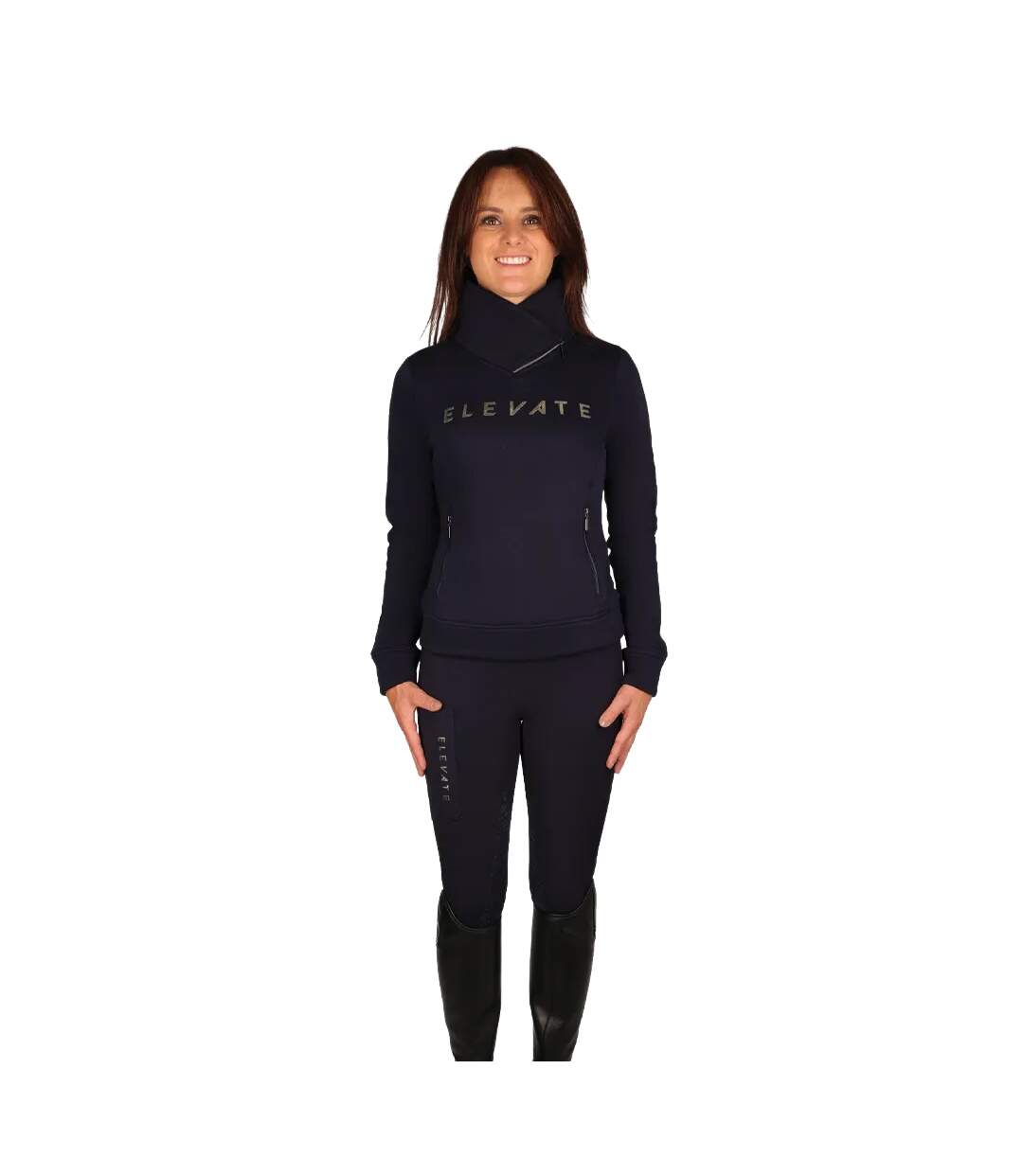 Womens/ladies elevate allure cross neck jumper navy Hy-1