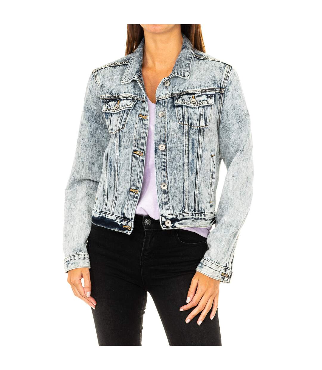 Worn effect denim jacket with button closure G50654CR woman-1